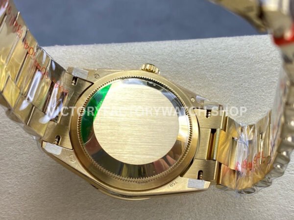 8+ Factory Counterweight Rolex Day-Date 128348RBR-0017 36mm Diamond Bezel Full Yellow Gold Diamond Mope Baguette Diamond Mother Of Pearl Dial