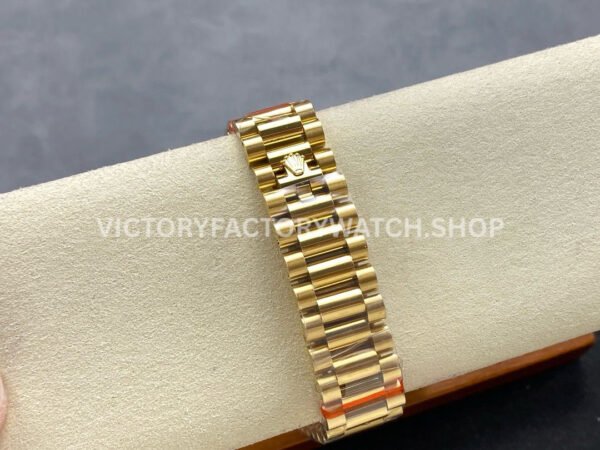 8+ Factory Counterweight Rolex Day-Date 128348RBR-0017 36mm Diamond Bezel Full Yellow Gold Diamond Mope Baguette Diamond Mother Of Pearl Dial