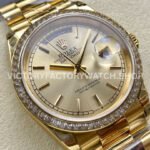8+ Factory Counterweight Rolex Day-Date 128348RBR-0026 36mm Diamond Bezel Full Yellow Gold Champagne Dial