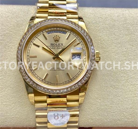 8+ Factory Rolex Day-Date 128348RBR yellow gold replica watch