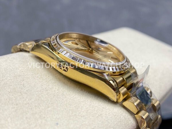8+ Factory Counterweight Rolex Day-Date 128348RBR-0026 36mm Diamond Bezel Full Yellow Gold Champagne Dial