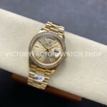 8+ Factory Counterweight Rolex Day-Date 128348RBR-0026 36mm Diamond Bezel Full Yellow Gold Champagne Dial