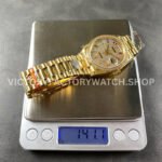 8+ Factory Counterweight Rolex Day-Date 128348RBR-0030 36mm Diamond Yellow Gold Bezel Full Yellow Gold Baguette Diamond Yellow Gold Dial