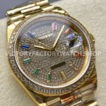 8+ Factory Counterweight Rolex Day-Date 128348RBR-0030 36mm Diamond Yellow Gold Bezel Full Yellow Gold Baguette Diamond Yellow Gold Dial