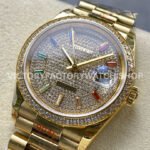 8+ Factory Counterweight Rolex Day-Date 128348RBR-0030 36mm Diamond Yellow Gold Bezel Full Yellow Gold Baguette Diamond Yellow Gold Dial