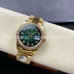 8+ Factory Counterweight Rolex Day-Date 128348RBR-0035 36mm Diamond Bezel Full Yellow Gold Diamond Mope Baguette Diamond Green Dial