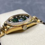 8+ Factory Counterweight Rolex Day-Date 128348RBR-0035 36mm Diamond Bezel Full Yellow Gold Diamond Mope Baguette Diamond Green Dial