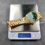 8+ Factory Counterweight Rolex Day-Date 128348RBR-0035 36mm Diamond Bezel Full Yellow Gold Diamond Mope Baguette Diamond Green Dial