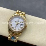 8+ Factory Counterweight Rolex Day-Date 128348RBR-0042 36mm Diamond Bezel Full Yellow Gold Roman Numerals White Dial