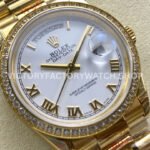8+ Factory Counterweight Rolex Day-Date 128348RBR-0042 36mm Diamond Bezel Full Yellow Gold Roman Numerals White Dial
