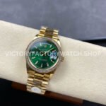 8+ Factory Counterweight Rolex Day-Date 128348RBR-0078 36mm Diamond Bezel Full Yellow Gold Baguette Diamond Green Dial