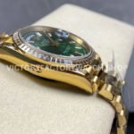 8+ Factory Counterweight Rolex Day-Date 128348RBR-0078 36mm Diamond Bezel Full Yellow Gold Baguette Diamond Green Dial