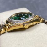 8+ Factory Counterweight Rolex Day-Date 128348RBR-0078 36mm Diamond Bezel Full Yellow Gold Baguette Diamond Green Dial