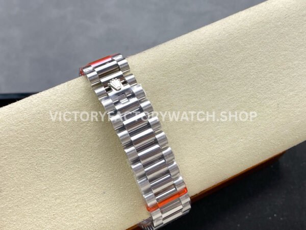 8+ Factory Counterweight Rolex Day-Date 128349RBR-0001 36mm Diamond Bezel Full White Gold Silver Dial