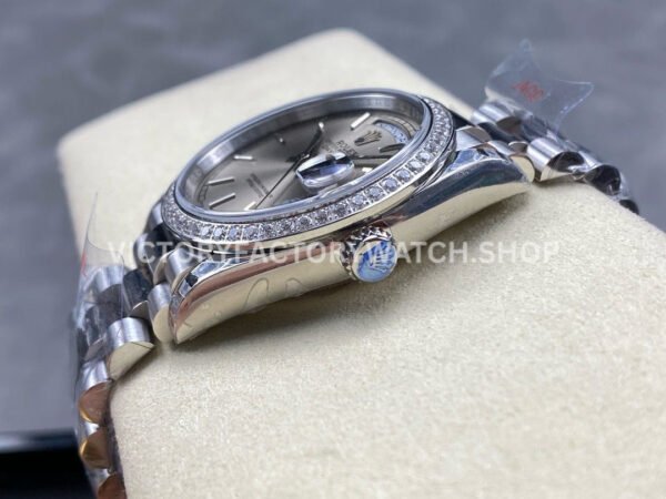 8+ Factory Counterweight Rolex Day-Date 128349RBR-0001 36mm Diamond Bezel Full White Gold Silver Dial