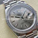 8+ Factory Counterweight Rolex Day-Date 128349RBR-0001 36mm Diamond Bezel Full White Gold Silver Dial