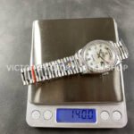 8+ Factory Counterweight Rolex Day-Date 128349RBR-0004 36mm Diamond Bezel Full White Gold Diamond Mope Baguette Diamond Mother Of Pearl Dial