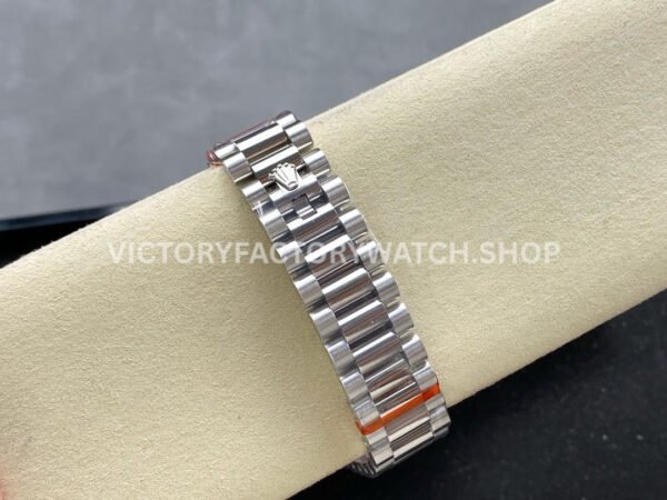 8+ Factory Counterweight Rolex Day-Date 128349RBR-0004 36mm Diamond Bezel Full White Gold Diamond Mope Baguette Diamond Mother Of Pearl Dial