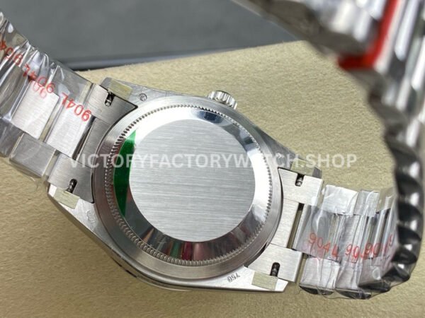 8+ Factory Counterweight Rolex Day-Date 128349RBR-0004 36mm Diamond Bezel Full White Gold Diamond Mope Baguette Diamond Mother Of Pearl Dial