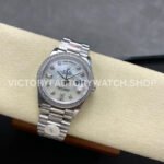8+ Factory Counterweight Rolex Day-Date 128349RBR-0004 36mm Diamond Bezel Full White Gold Diamond Mope Baguette Diamond Mother Of Pearl Dial