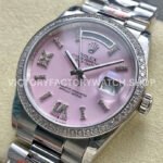 8+ Factory Counterweight Rolex Day-Date 128349RBR-0008 36mm Diamond Bezel White Gold Roman Number Pink Dial