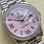 8+ Factory Counterweight Rolex Day-Date 128349RBR-0008 36mm Diamond Bezel White Gold Roman Number Pink Dial