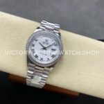 8+ Factory Counterweight Rolex Day-Date 128349RBR-0025 36mm Diamond Bezel Full White Gold Roman Numerals White Dial