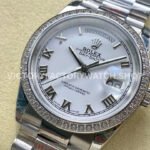 8+ Factory Counterweight Rolex Day-Date 128349RBR-0025 36mm Diamond Bezel Full White Gold Roman Numerals White Dial