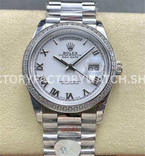 Rolex Day-Date 128349RBR replica watch white gold