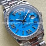 8+ Factory Counterweight Rolex Day-Date 128349RBR-0031 36mm Diamond Bezel White Gold Roman Number Blue Dial