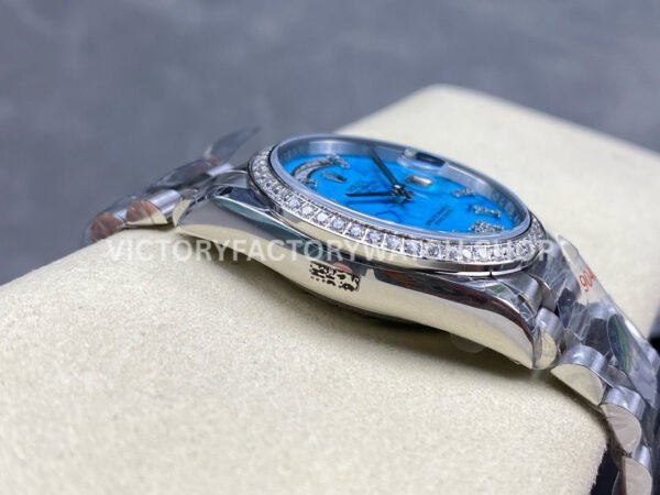 8+ Factory Counterweight Rolex Day-Date 128349RBR-0031 36mm Diamond Bezel White Gold Roman Number Blue Dial