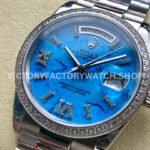 8+ Factory Counterweight Rolex Day-Date 128349RBR-0031 36mm Diamond Bezel White Gold Roman Number Blue Dial