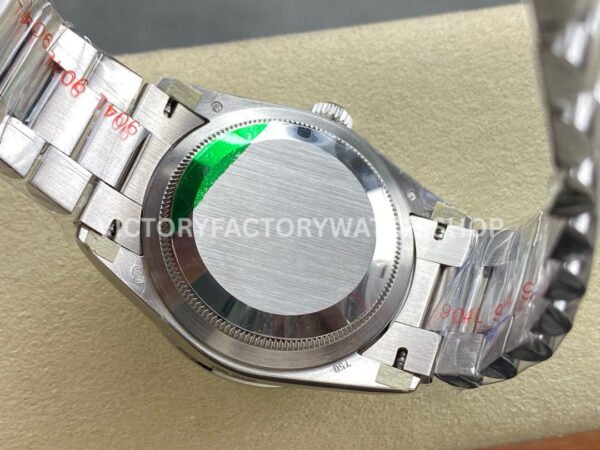 8+ Factory Counterweight Rolex Day-Date 128349RBR-0049 36mm Diamond Bezel White Gold Baguette Diamond Mother Of Pearl Dial