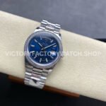 8+ Factory Counterweight Rolex Day-Date 128349RBR-0051 36mm Diamond Bezel White Gold Baguette Diamond Blue Dial