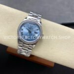 8+ Factory Counterweight Rolex Day-Date 128396TBR 36mm Diamond Bezel Full Platinum Roman Numerals Ice Blue Dial