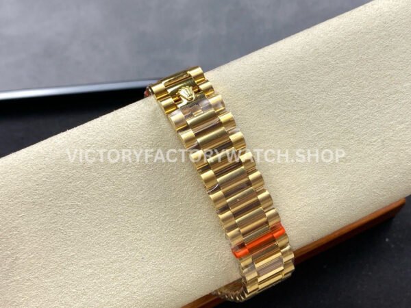 8+ Factory Counterweight Rolex Day-Date 128398TBR-0037 36mm Diamond Bezel Full Yellow Gold Baguette Diamond Champagne Dial