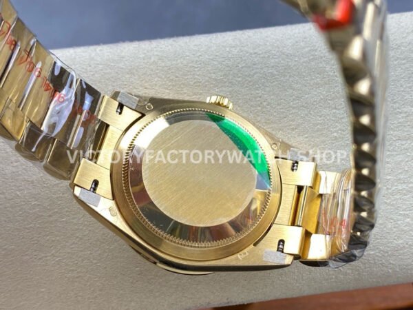 8+ Factory Counterweight Rolex Day-Date 128398TBR-0037 36mm Diamond Bezel Full Yellow Gold Baguette Diamond Champagne Dial
