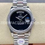 8+ Factory Counterweight Rolex Day-Date 18209 36mm Diamond Bezel Full White Gold Black Dial (9) 8+ Factory Rolex Day-Date 18209 white gold replica watch