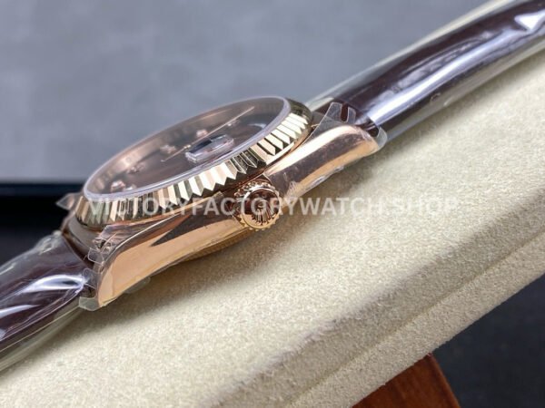 8+ Factory Counterweight Rolex Day-Date 36mm 128235-0037 Rose (3) 8+ Factory Counterweight Rolex Day-Date 36mm 128235-0037 Rose Gold Crocodile Leather Strap Diamond Mope&Baguette Diamond Brown Ombré Dial