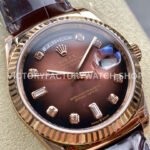 8+ Factory Counterweight Rolex Day-Date 36mm 128235-0037 Rose (6) 8+ Factory Counterweight Rolex Day-Date 36mm 128235-0037 Rose Gold Crocodile Leather Strap Diamond Mope&Baguette Diamond Brown Ombré Dial