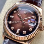 8+ Factory Counterweight Rolex Day-Date 36mm 128235-0037 Rose (8) 8+ Factory Counterweight Rolex Day-Date 36mm 128235-0037 Rose Gold Crocodile Leather Strap Diamond Mope&Baguette Diamond Brown Ombré Dial