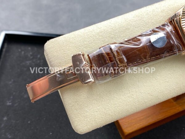8+ Factory Counterweight Rolex Day-Date 36mm 128235-0075 Rose Gold Crocodile Leather Strap Roman Numerals Brown Ombré Dial