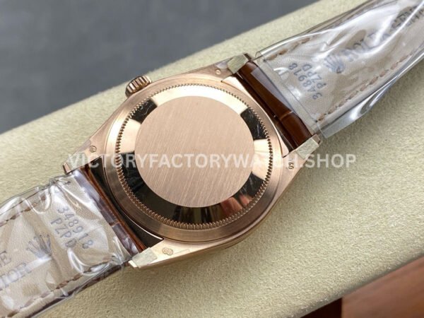 8+ Factory Counterweight Rolex Day-Date 36mm 128235-0075 Rose Gold Crocodile Leather Strap Roman Numerals Brown Ombré Dial