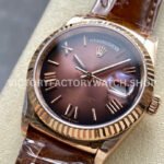 8+ Factory Counterweight Rolex Day-Date 36mm 128235-0075 Rose Gold Crocodile Leather Strap Roman Numerals Brown Ombré Dial