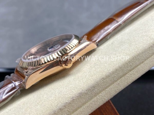 8+ Factory Counterweight Rolex Day-Date 36mm 128235-0075 Rose Gold Crocodile Leather Strap Roman Numerals Brown Ombré Dial