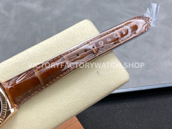 8+ Factory Counterweight Rolex Day-Date 36mm 128235-0075 Rose Gold Crocodile Leather Strap Roman Numerals Brown Ombré Dial