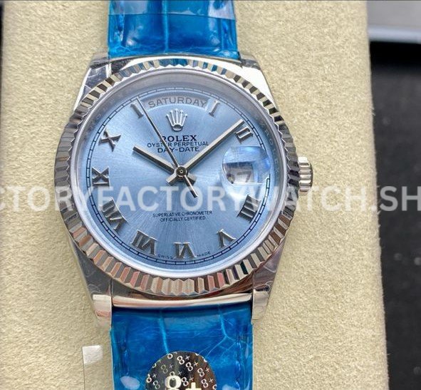 8+ Factory Counterweight Rolex Day-Date 36mm 128236-0008 White Gold Crocodile Rolex Day-Date 128236 replica watch leather strap 36mm