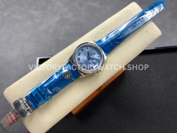 8+ Factory Counterweight Rolex Day-Date 36mm 128236-0008 White Gold Crocodile (3) 8+ Factory Counterweight Rolex Day-Date 36mm 128236-0008 Platinum Crocodile Leather Strap Roman Numerals Ice Blue Dial