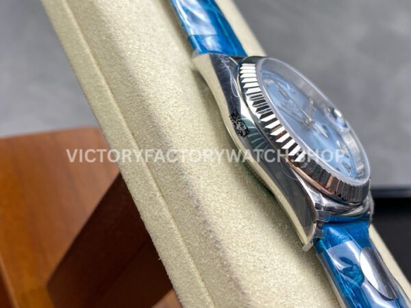 8+ Factory Counterweight Rolex Day-Date 36mm 128236-0008 White Gold Crocodile (6) 8+ Factory Counterweight Rolex Day-Date 36mm 128236-0008 Platinum Crocodile Leather Strap Roman Numerals Ice Blue Dial