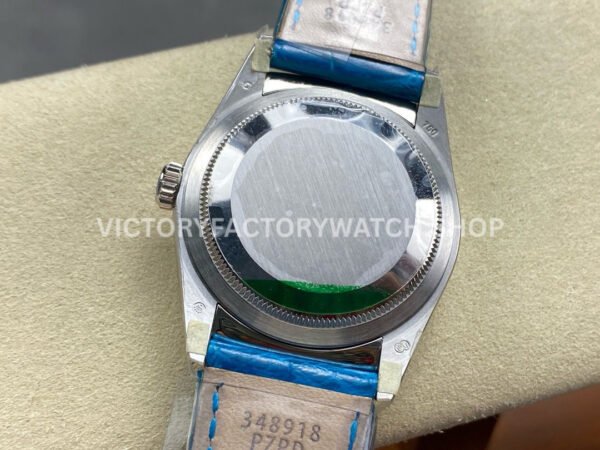 8+ Factory Counterweight Rolex Day-Date 36mm 128236-0009 White Gold Crocodil (3) 8+ Factory Counterweight Rolex Day-Date 36mm 128236-0009 Platinum Crocodile Leather Strap Baguette Diamond Ice Blue Dial